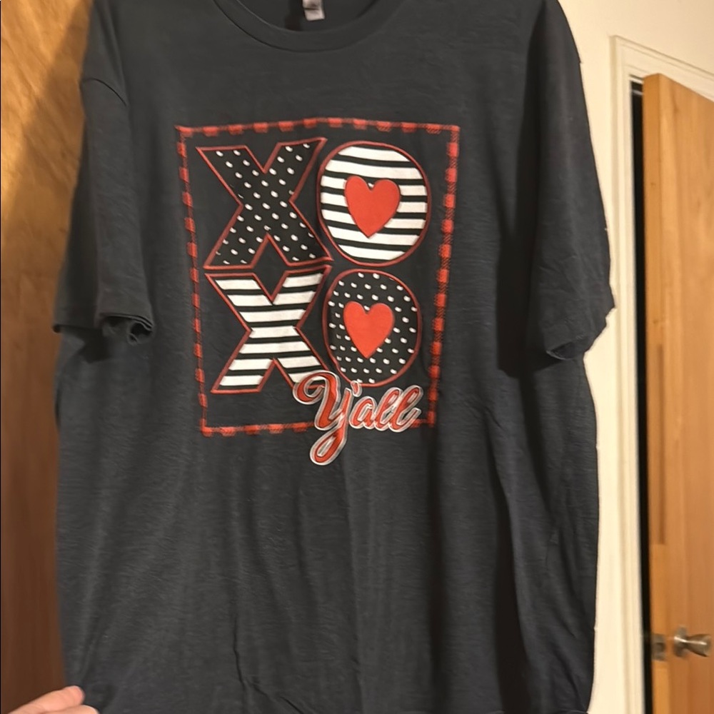 Next Level Apparel Gray Tee with Red and White Accents